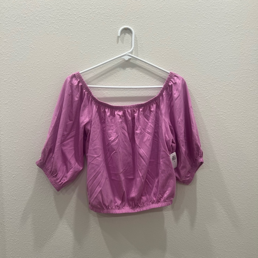 Old Navy Pink Puff Sleeve Smocked Crop Top Size M Tall